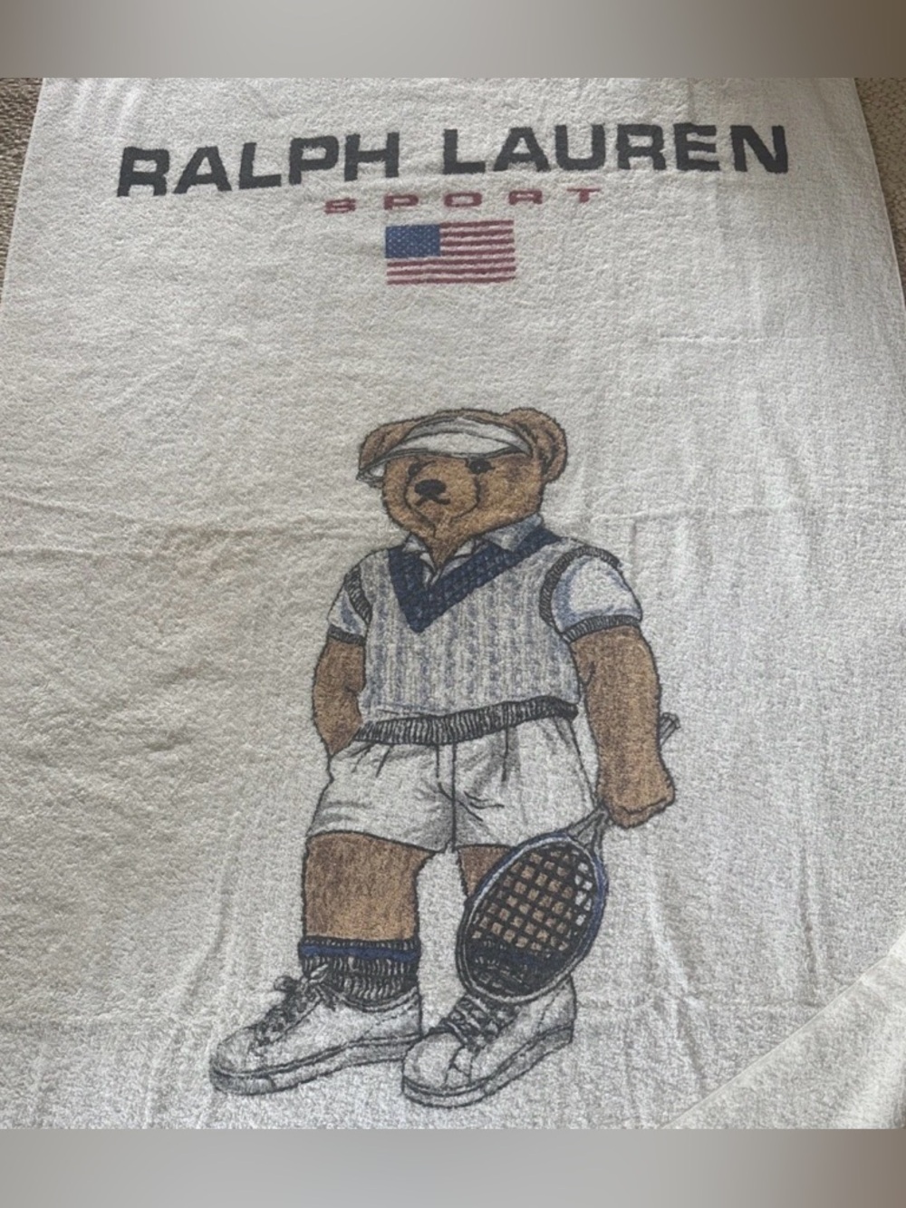 NWT Vtg Ralph Lauren Beach Towel  cotton USA 35” x 72” XXL Polo Bear Tennis NEW